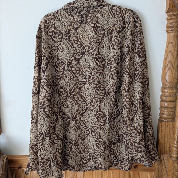Lane Bryant Brown Paisley Bell Sleeve Button Down Boho Top Plus Size 18/20 - Picture 4 of 6